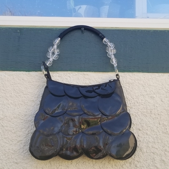 Sondra Roberts Squared SR2 black patent layered disc shoulder bag - Picture 2 of 5